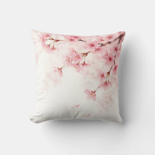 Pink Sakura Cherry Blossom Watercolor Pattern Throw Pillow