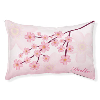 Pink Sakura Cherry Blossom With Custom Pet Name Pet Bed