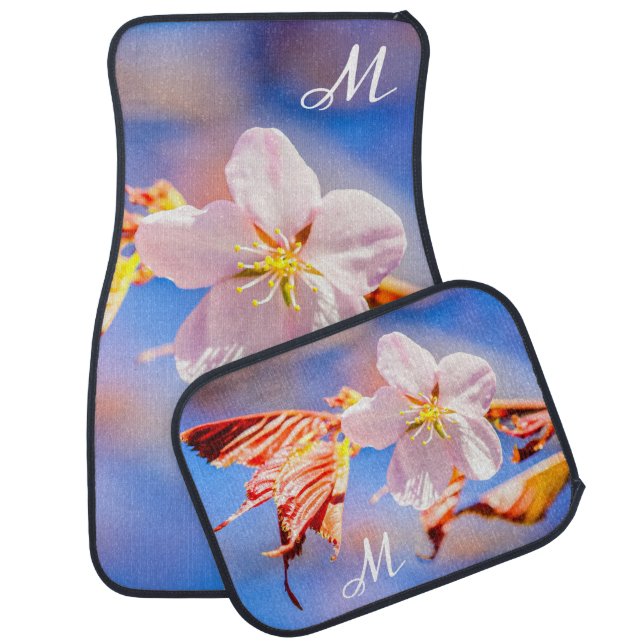Pink Sakura Flower Blue Sky Car Floor Mat (Set)