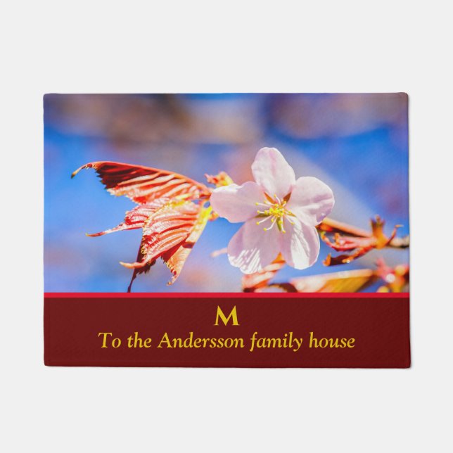 Pink Sakura Flower Blue Sky Doormat (Front)