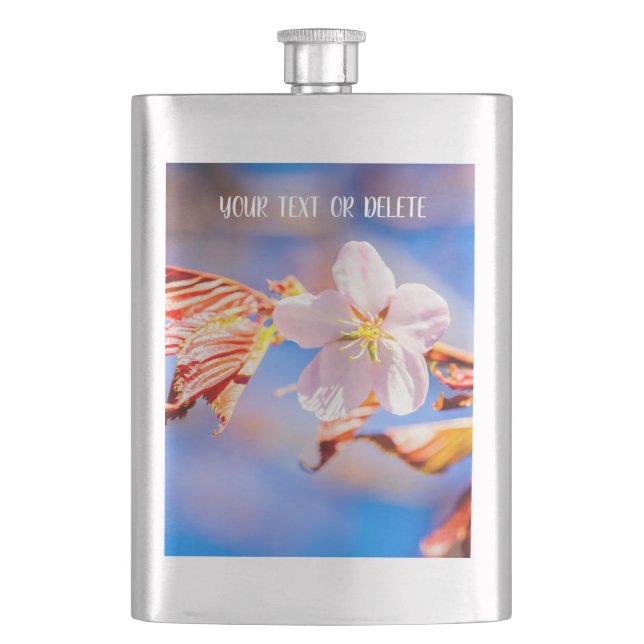 Pink Sakura Flower Blue Sky Flask (Front)