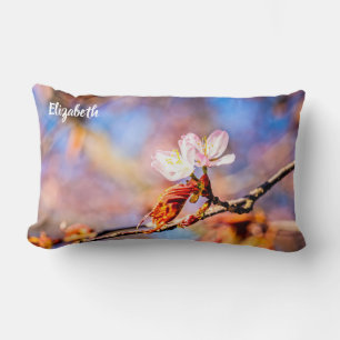 Pink Sakura Flower Blue Sky Lumbar Pillow