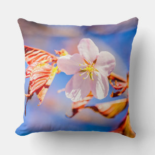 Pink Sakura Flower Blue Sky Throw Pillow