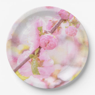Pink sakura flowers - Japanese cherry blossom Paper Plates