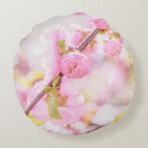 Pink sakura flowers - Japanese cherry blossom Round Pillow