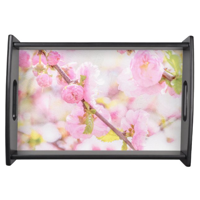 Pink sakura flowers - Japanese cherry blossom Serving Tray (Front)