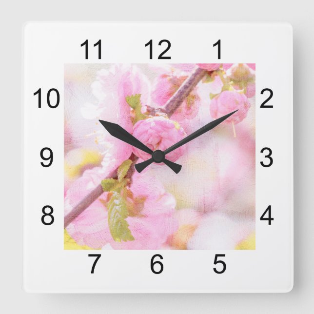 Pink sakura flowers - Japanese cherry blossom Square Wall Clock (Front)