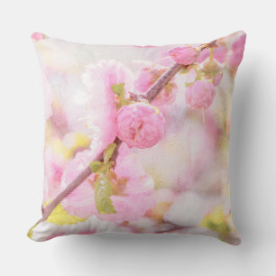 Pink sakura flowers - Japanese cherry blossom Throw Pillow