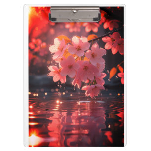 Pink Sakura Flowers Over Water Serene Spring Nat Clipboard