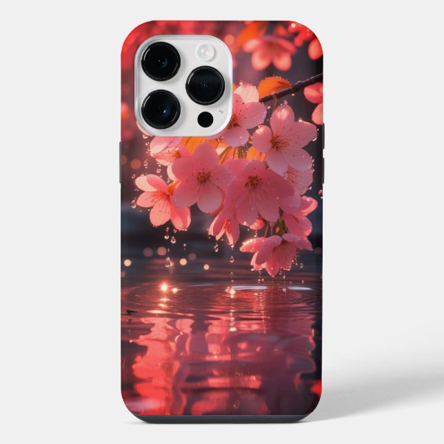 Pink Sakura Flowers Over Water | Serene Spring Nat iPhone Case (Back)
