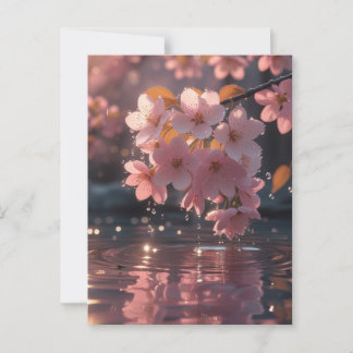 Pink Sakura Flowers Over Water | Serene Spring Nat Postcard