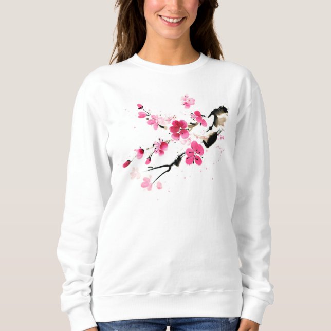 Pink Sakura flowers Spring Painting art  Sweatshirt (Front)