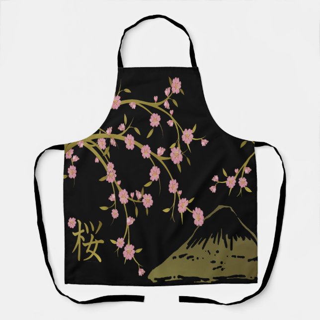 Pink Sakura Gold Black Japanese Screen Apron (Front)