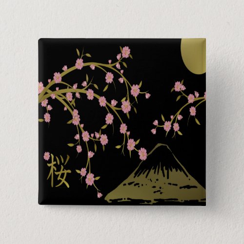 Pink Sakura Gold Black Japanese Screen Button