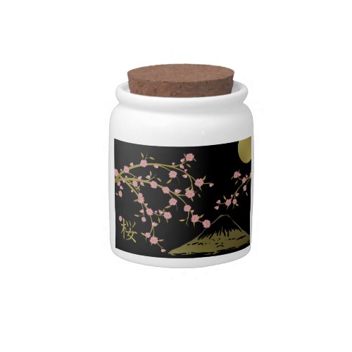 Pink Sakura Gold Black Japanese Screen Candy Jar