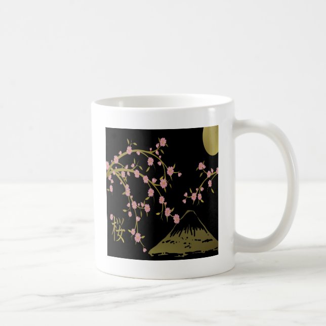 Pink Sakura Gold Black Japanese Screen Coffee Mug (Right)