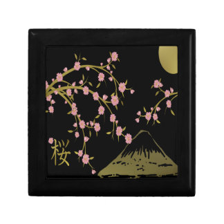 Pink Sakura Gold Black Japanese Screen Keepsake Box