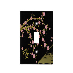 Pink Sakura Gold Black Japanese Screen Light Switch Cover