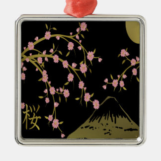 Pink Sakura Gold Black Japanese Screen Metal Ornament