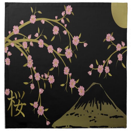 Pink Sakura Gold Black Japanese Screen Napkin