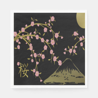 Pink Sakura Gold Black Japanese Screen Napkins