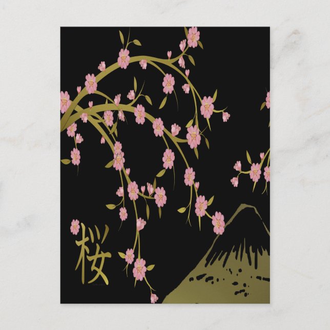 Pink Sakura Gold Black Japanese Screen Postcard (Front)