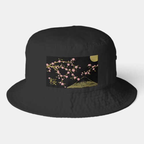 Pink Sakura Gold Black Japanese Screen Poster Bucket Hat