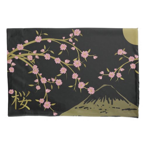 Pink Sakura Gold Black Japanese Screen Poster Pillow Case