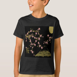 Pink Sakura Gold Black Japanese Screen T-Shirt