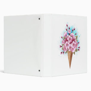 Pink Sakura Ice Cream Waffle Cone 3 Ring Binder