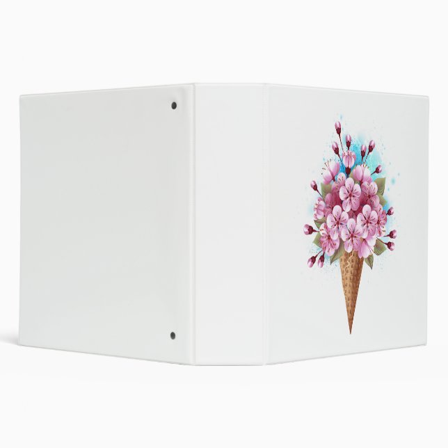 Pink Sakura Ice Cream Waffle Cone 3 Ring Binder (Background)