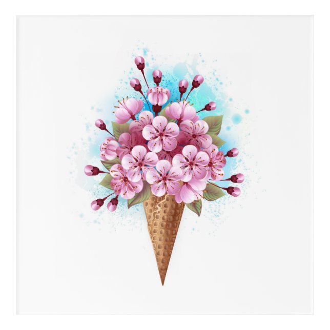 Pink Sakura Ice Cream Waffle Cone Acrylic Print (Front)
