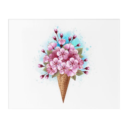 Pink Sakura Ice Cream Waffle Cone Acrylic Print