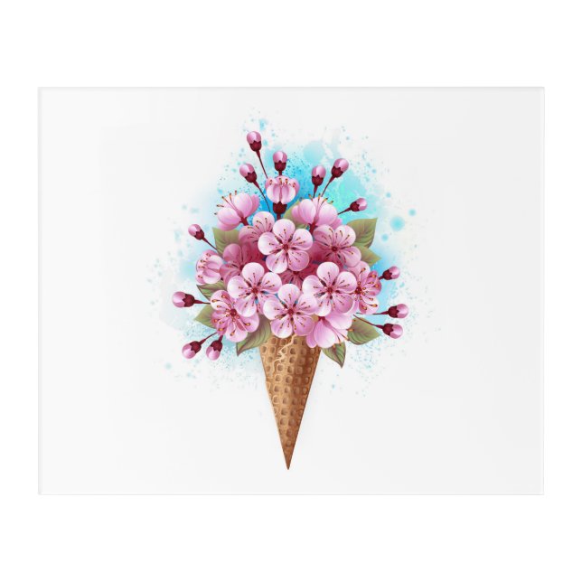 Pink Sakura Ice Cream Waffle Cone Acrylic Print (Front)