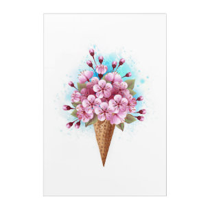 Pink Sakura Ice Cream Waffle Cone Acrylic Print