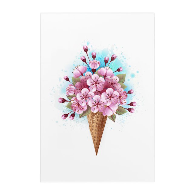 Pink Sakura Ice Cream Waffle Cone Acrylic Print (Front)