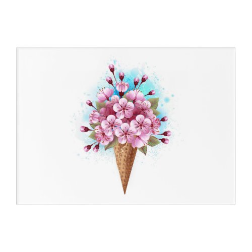Pink Sakura Ice Cream Waffle Cone Acrylic Print