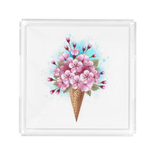 Pink Sakura Ice Cream Waffle Cone Acrylic Tray