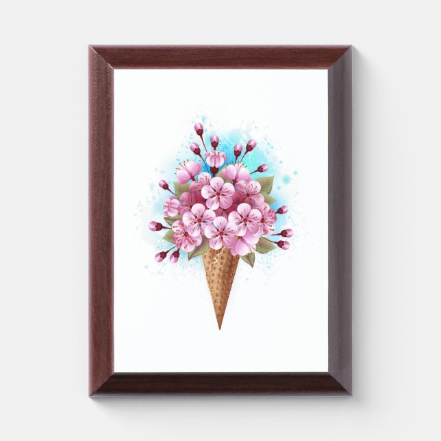 Pink Sakura Ice Cream Waffle Cone Award Plaque (Vertical)