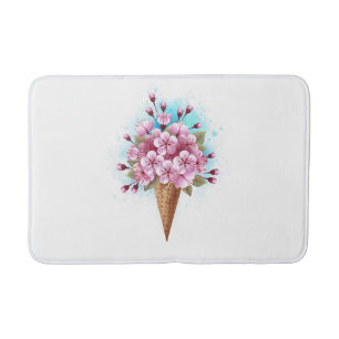 Pink Sakura Ice Cream Waffle Cone Bath Mat