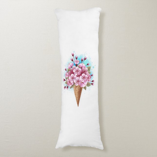 Pink Sakura Ice Cream Waffle Cone Body Pillow (Front Vertical)