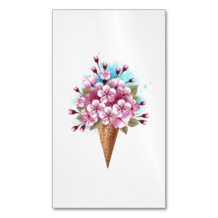 Pink Sakura Ice Cream Waffle Cone Business Card Magnet