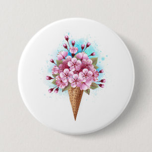 Pink Sakura Ice Cream Waffle Cone Button