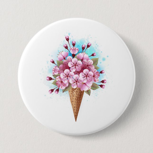 Pink Sakura Ice Cream Waffle Cone Button (Front)