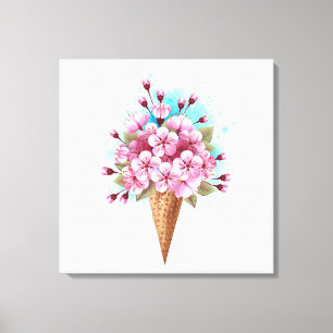 Pink Sakura Ice Cream Waffle Cone Canvas Print