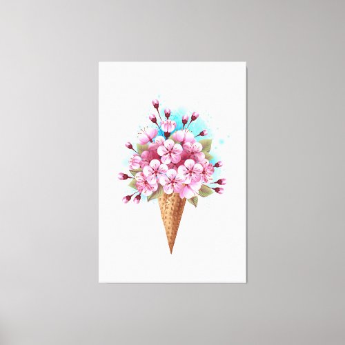 Pink Sakura Ice Cream Waffle Cone Canvas Print