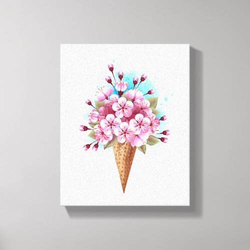 Pink Sakura Ice Cream Waffle Cone Canvas Print