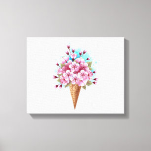 Pink Sakura Ice Cream Waffle Cone Canvas Print