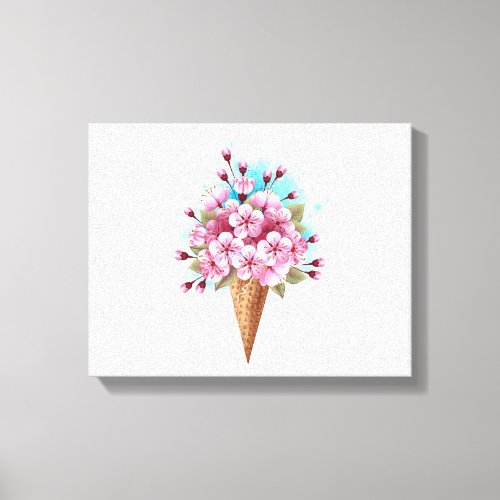 Pink Sakura Ice Cream Waffle Cone Canvas Print