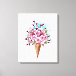 Pink Sakura Ice Cream Waffle Cone Canvas Print